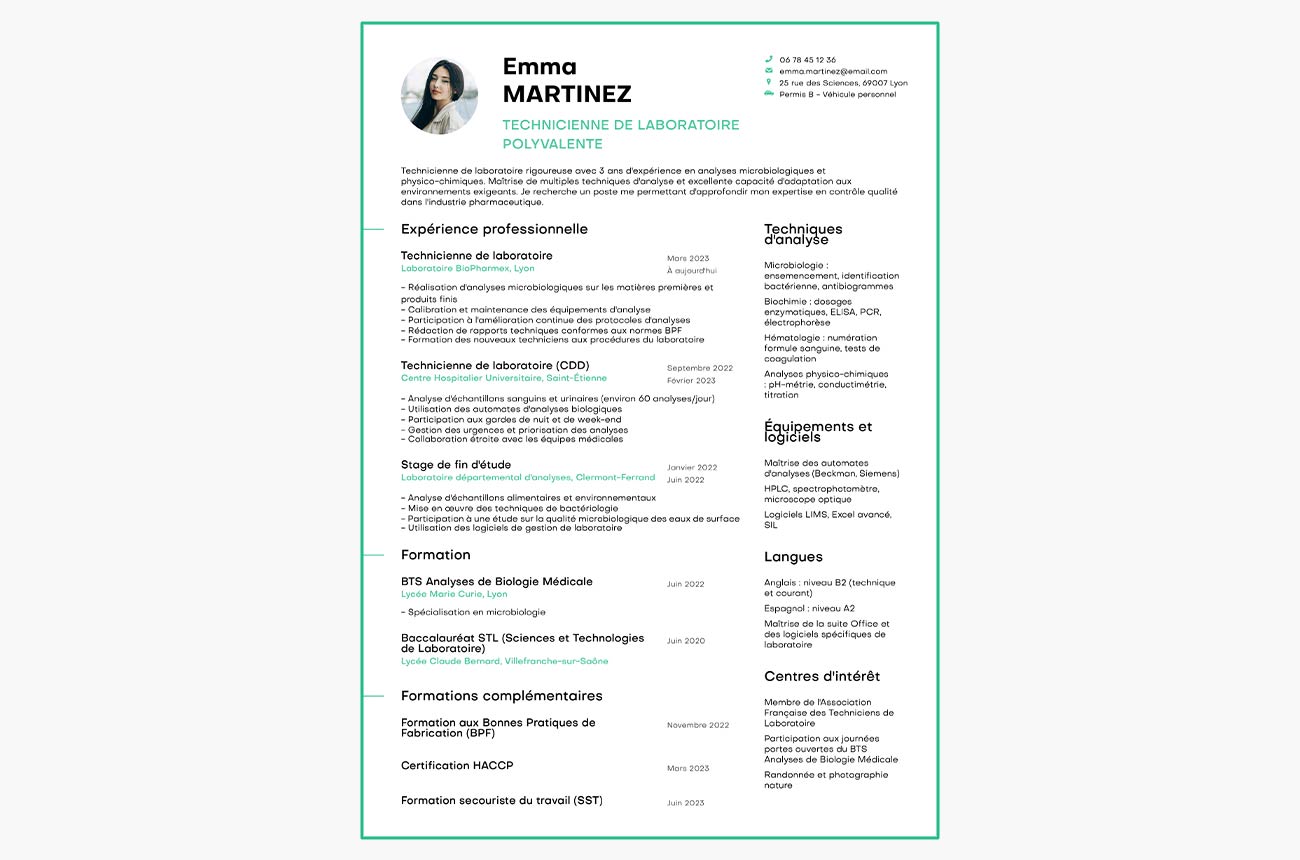 exemple de CV de technicien laboratoire